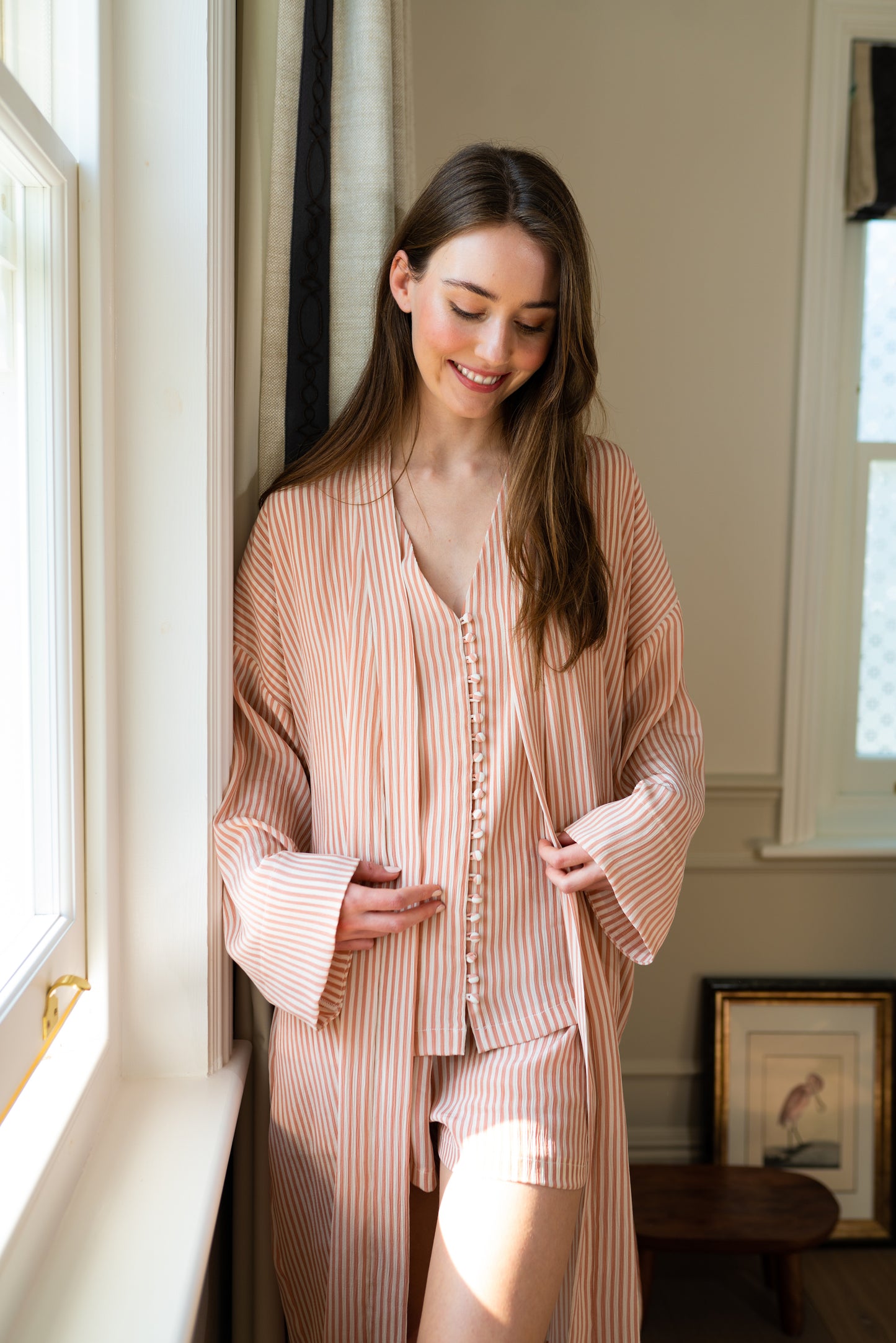 Winter Bridal Pyjama Set with Robe - Pink Stripe TENCEL