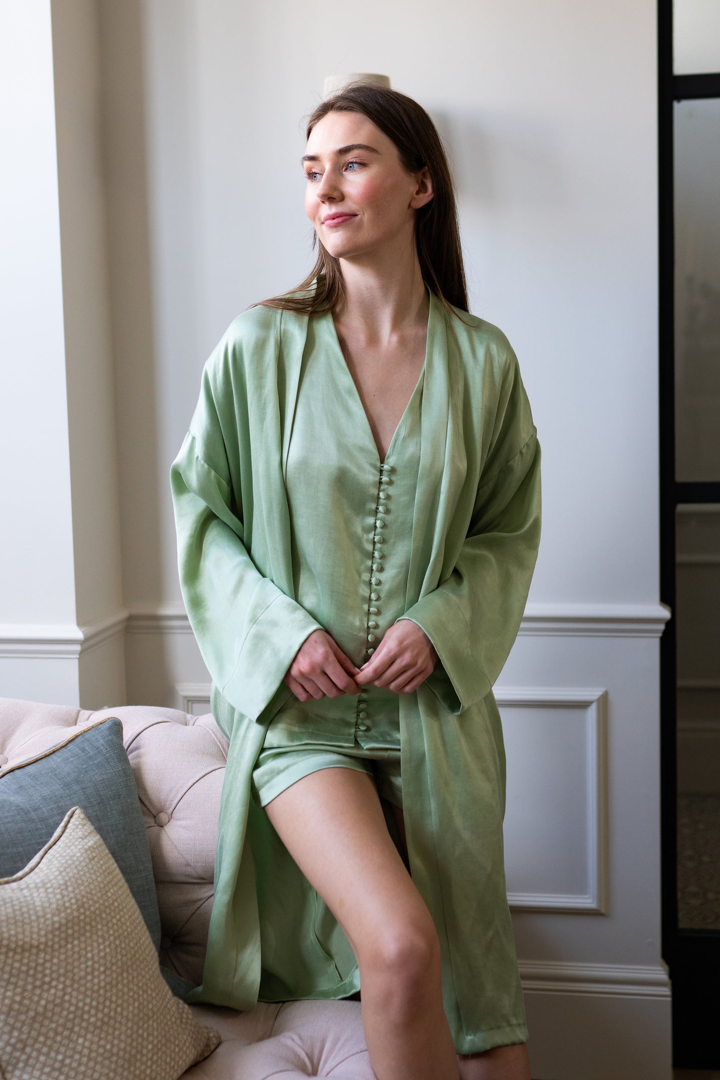 Summer PJ Set with Robe - Green TENCEL